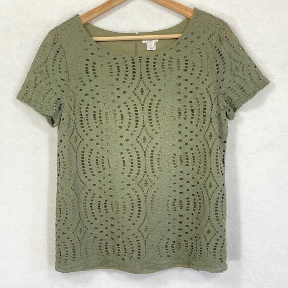 J. Crew Tops - J. Crew Lace Tee Shirt Green Size 6